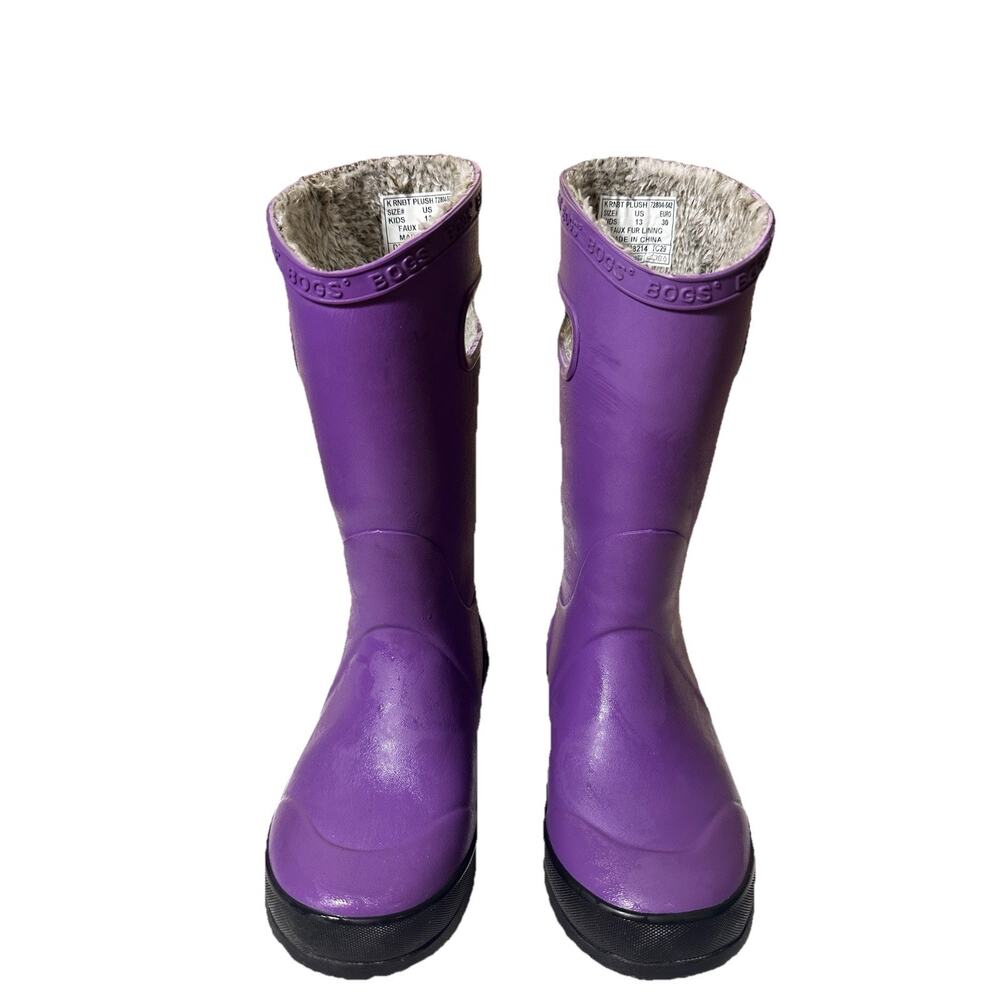 Bogs Youth Metallic purple Rain Boots Faux Fur Shoes Size Youth 13/ Size 2 Mint